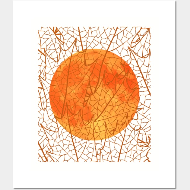 HARVEST MOON AS SEEN THROUGH LATTICEWORK OF AUTUMN LEAVES Wall Art by DD Ventures